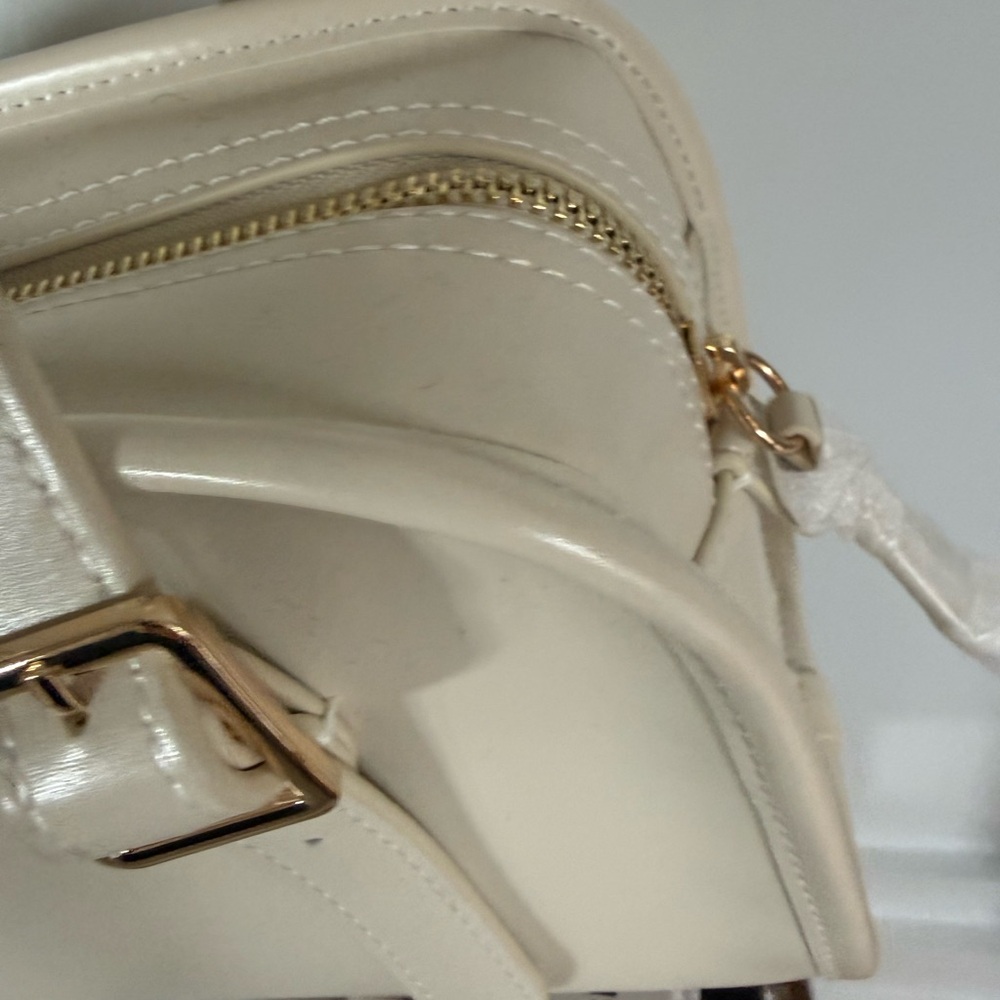 Cream Structured Double-Handle Satchel - Picture 2 of 3